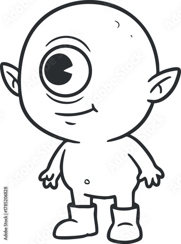 Playful cartoon character illustration of a one-eyed alien creature in a whimsical style, perfect for children's designs