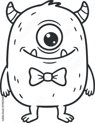 Cute cartoon monster character illustration featuring a one-eyed design with a bowtie, perfect for children's projects