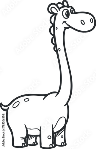 Playful cartoon dinosaur vector illustration featuring a friendly brontosaurus character in a simple outline style for children's designs
