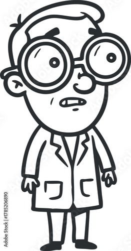 Cartoon vector illustration of a surprised scientist character with oversized glasses, ideal for educational and humorous projects