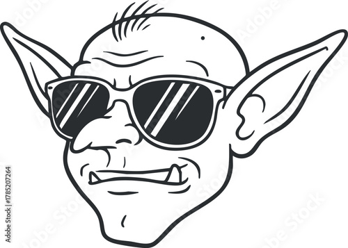 Playful vector illustration of a goblin character wearing sunglasses, perfect for fantasy-themed designs and humorous projects