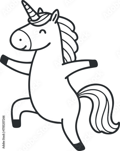 Playful cartoon unicorn vector illustration featuring a smiling character with a whimsical design, ideal for children's projects and creative branding.