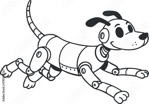 Playful vector illustration of a running robotic dog character, perfect for children's designs or technology themes