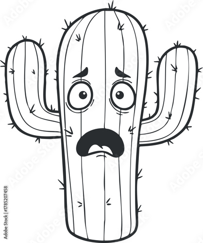 Cartoon-style vector illustration of a sad cactus character with a frowning face, ideal for playful designs and creative projects