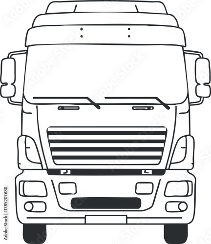 Outline vector illustration of a front view of a commercial truck for transportation and logistics projects