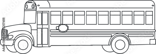 Outline vector illustration of a classic school bus, ideal for educational materials, transportation themes, and children-related designs