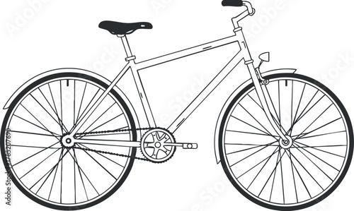Outline vector illustration of a classic bicycle design suitable for fitness, transportation, and outdoor activities