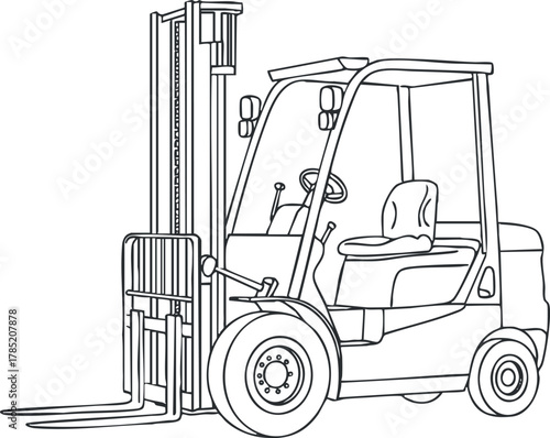 Outline vector illustration of a forklift vehicle designed for material handling and logistics applications