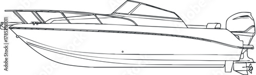Outline vector illustration of a sleek speedboat design for nautical and marine-themed projects