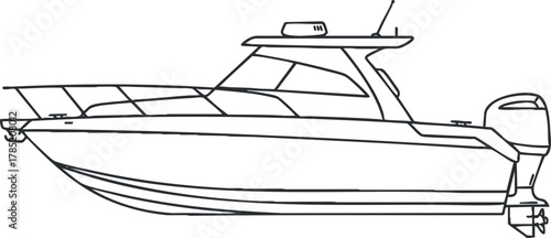 Outline vector illustration of a sleek motorboat for marine-themed designs and nautical projects