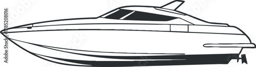 Simple line art vector illustration of a sleek motorboat design for nautical themes and marine projects