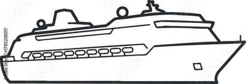 Minimalist line art vector illustration of a cruise ship, ideal for travel and maritime themed projects