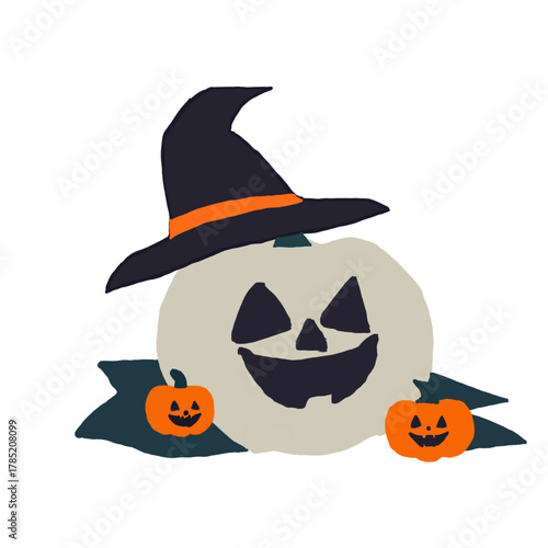 Stylized White Jack O'Lantern Wearing a Black Witch Hat