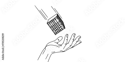 Contingency Planning Hand Catching Container Line Art Vector