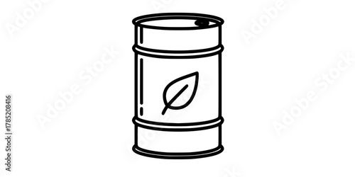Biofuel Barrel Leaf Symbol Minimalist Line Art Vector