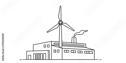 Industrial Building Wind Turbine Flat Vector Illustration