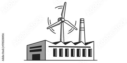 Industrial Building Wind Turbine Flat Vector Illustration