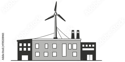 Industrial Building Wind Turbine Flat Vector Illustration