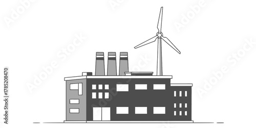 Industrial Building Wind Turbine Flat Vector Illustration