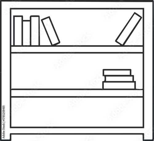 Minimalist outline vector illustration of a bookshelf filled with books, suitable for educational and design projects