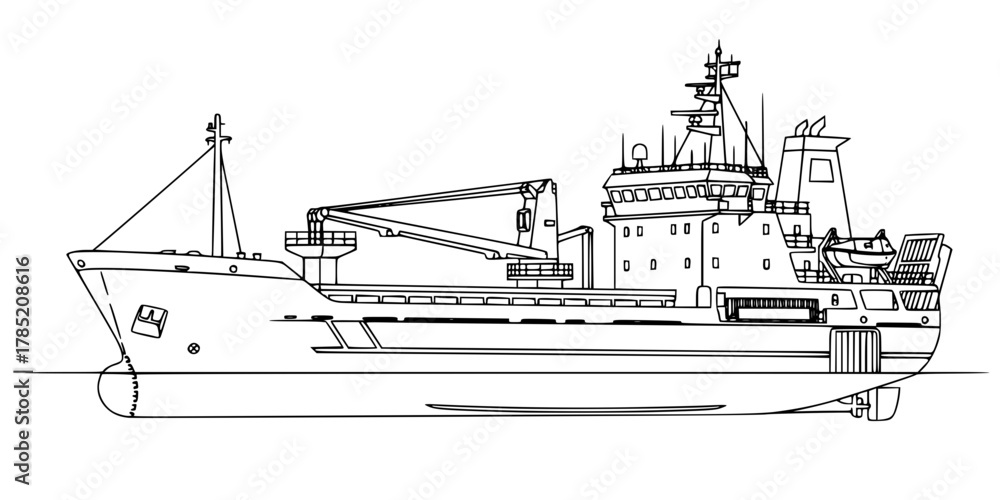 Obraz premium Short Sea Shipping Coastal Vessel Minimalist Line Art Vector