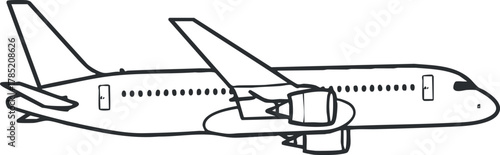 Minimalist black and white vector illustration of an airplane for travel and transportation design projects