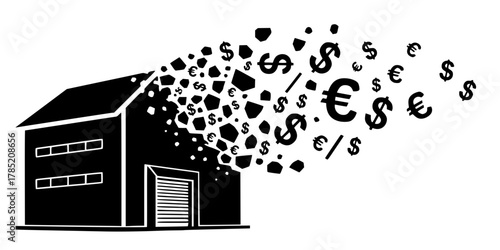 Warehouse Asset Liquidation Money Symbol Flat Vector Icon