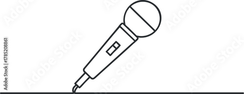 Minimalist black and white vector illustration of a microphone, ideal for music and audio-related projects