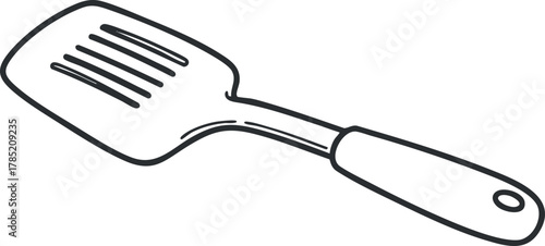 Minimalist line art vector illustration of a kitchen spatula, perfect for culinary and cooking design projects
