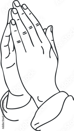 Minimalist outline vector illustration of hands in prayer position, ideal for spiritual and religious design projects