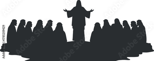 Silhouette vector illustration of a speaker addressing a crowd, ideal for conference and presentation themes