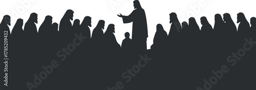 Silhouette vector illustration of a crowd listening to a speaker, ideal for educational and communication-themed designs