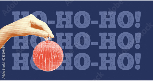 Retro halftone Christmas vector illustration