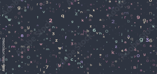 Abstract Programming Background with Numbers and Letters on Dark