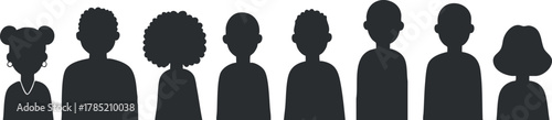 Collection of silhouette vector icons representing diverse individuals in modern flat design for community and social projects