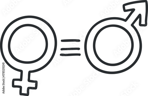 Outline vector illustration of gender symbols representing equality between male and female, ideal for social design projects