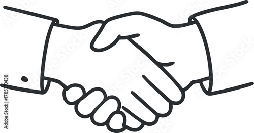Minimalist line art vector illustration of a handshake symbolizing agreement and partnership for business and collaboration contexts