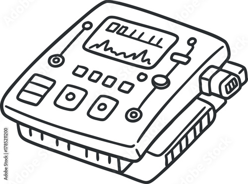 Outline vector illustration of a medical monitor displaying vital signs for healthcare and diagnostic purposes