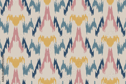 Uzbek ikat pattern silk fabric in Uzbekistan. Ethnic abstract ikat art. Aztec ornament print. geometric ethnic pattern seamless color oriental.  Design for background,curtain, carpet, wallpaper