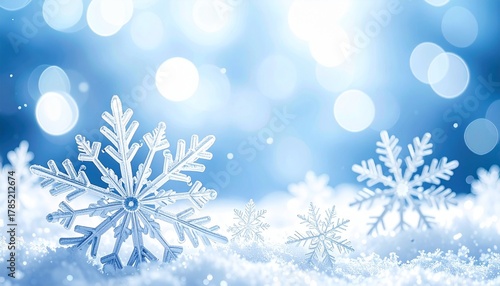 雪 雪の結晶 冬 雪景色 雪原 ブルー 白 ボケ 光 幻想的 キラキラ クリスマス ホリデー 氷 冷たい 静寂 背景 抽象 デザイン 清らか