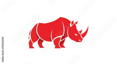 Bold red rhino silhouette on white background graphic design