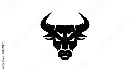 Bold silhouette of a bull head emblem isolated on white background
