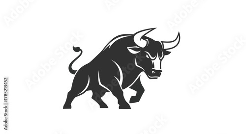 Bold silhouette of a charging bull on white background vector illustration