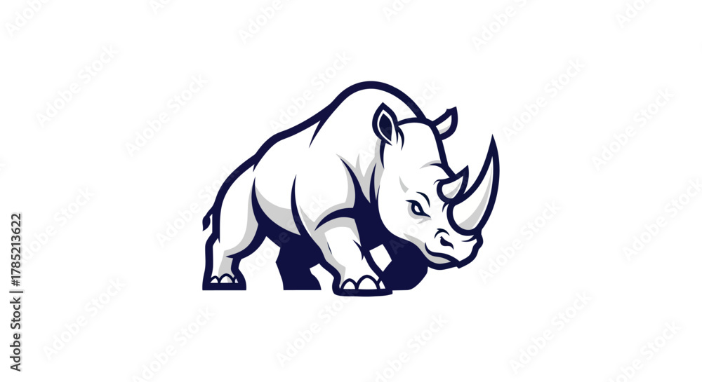 Obraz premium Bold white rhino silhouette on solid background for logos and design