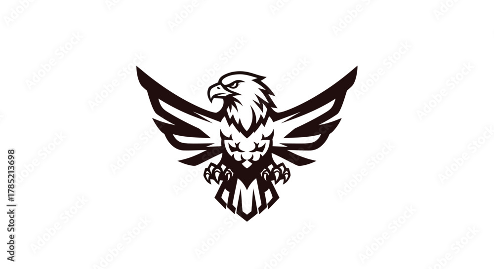 Obraz premium Eagle emblem silhouette with outstretched wings vector illustration