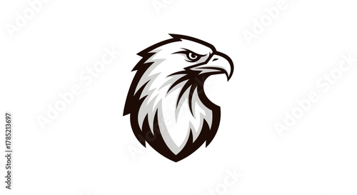 Eagle head silhouette bold emblem in black and white against white