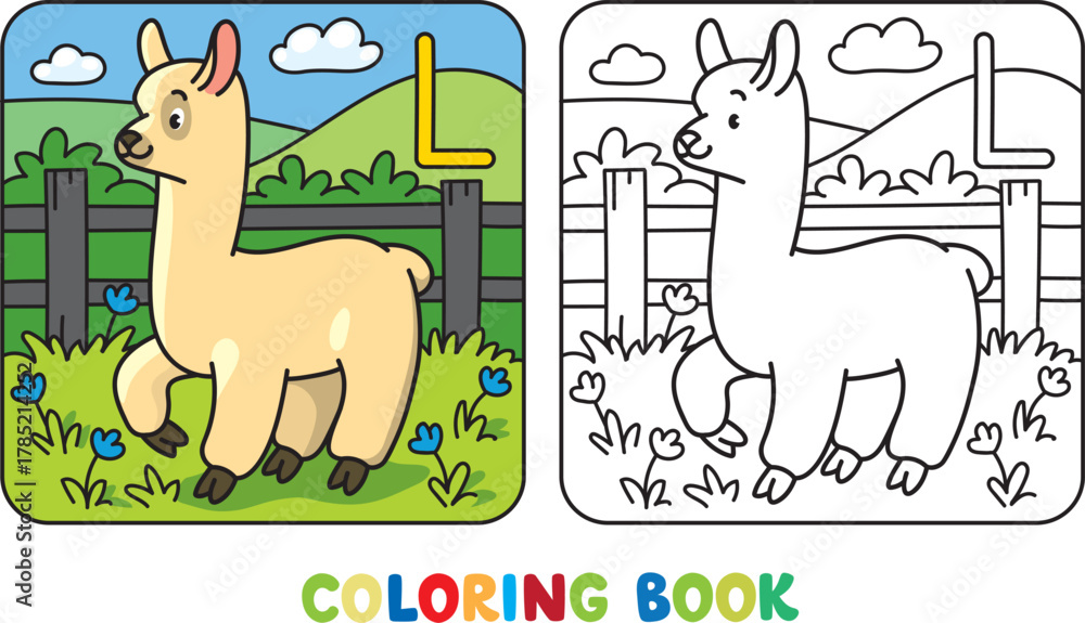 Obraz premium Funny lama. Animals coloring book for kids. ABC