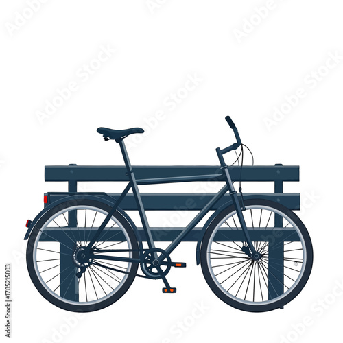 Pixel Art of Black Bicycle Parked Against Wooden Bench with White Background Pixelated Retro Style Biking and Outdoor Recreation Scene