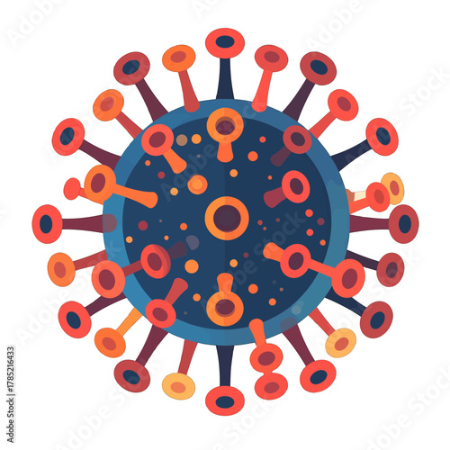 Detailed Depiction of Virus Cell Structure with Blue Background and Bright Orange Spikes for Educational Purposes