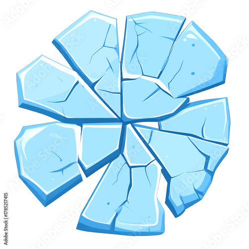 Broken Light Blue Ice Shards Forming a Circle Shape on White Background